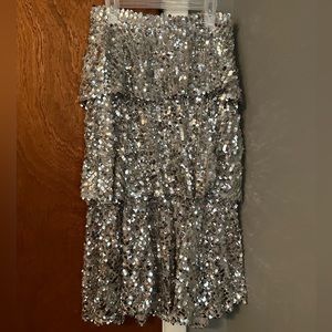 Zara silver sequin layer midi skirt